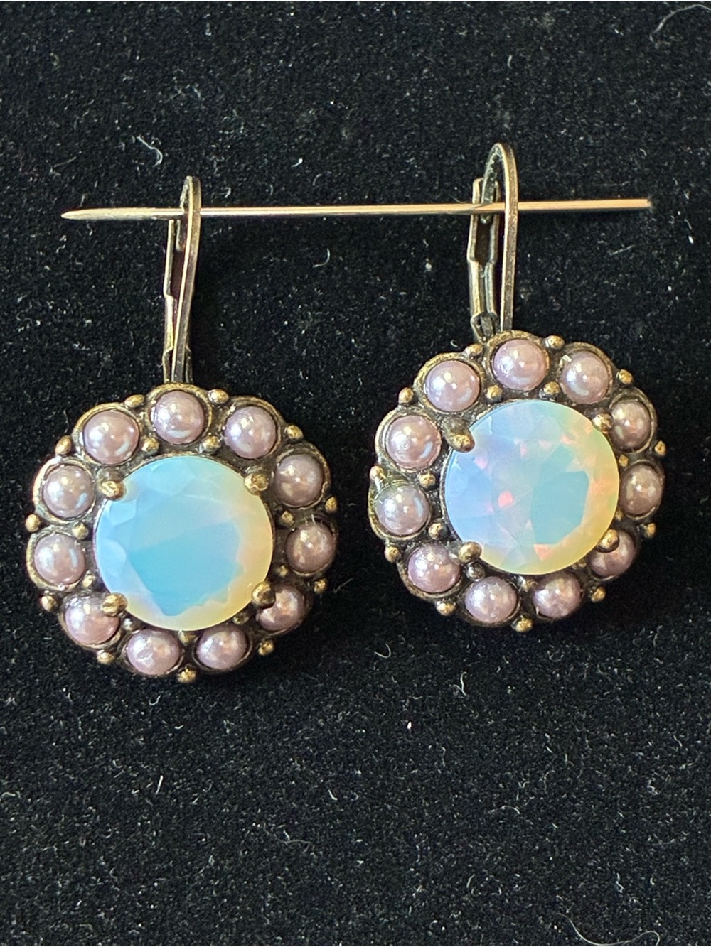 Vintage Victorian Style Nina Ricci NR Earrings Faux Stones Opal Pearls
